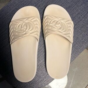 White Gucci slides